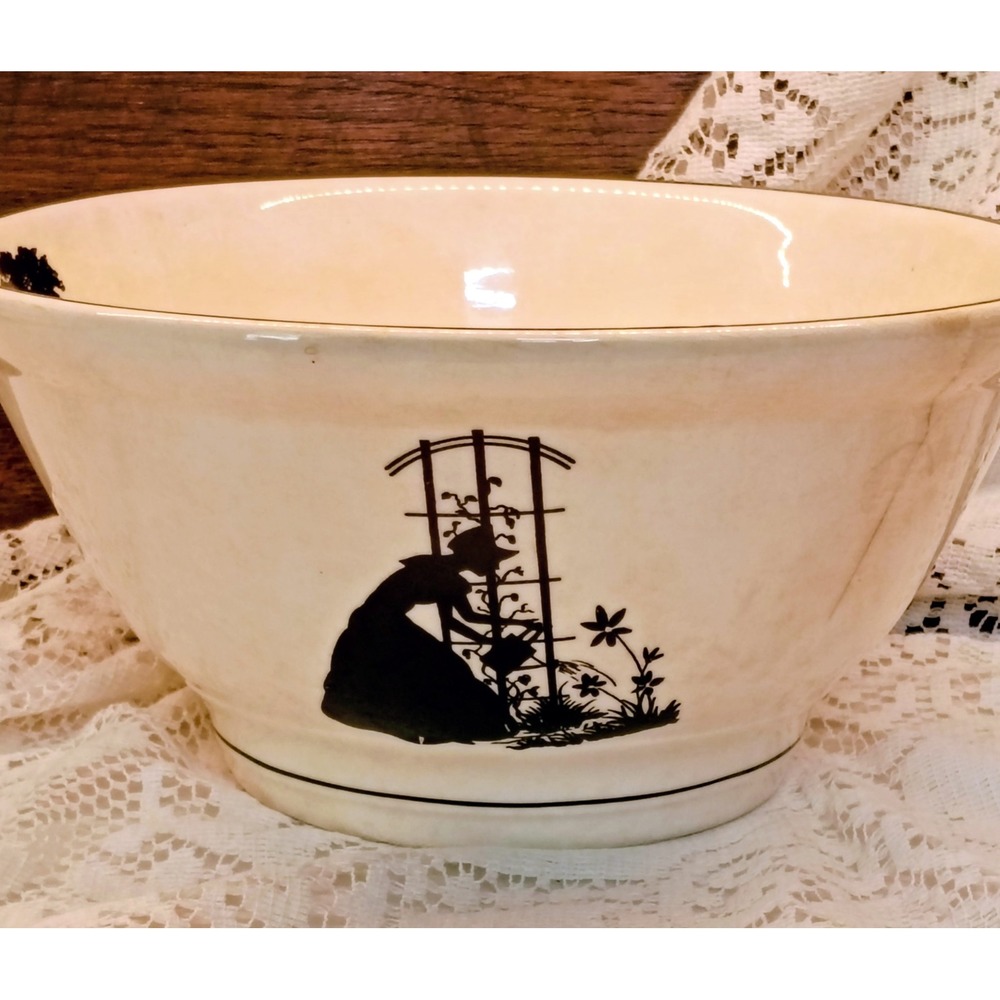 Vintage Harker Pottery Hotoven Silhouette Mixing Bowl 10 Inch Colonial Garden - Picture 2 of 10